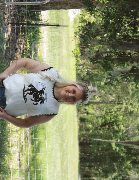 Western Rodeo Cowboy Contrast Trim Sweater Vest