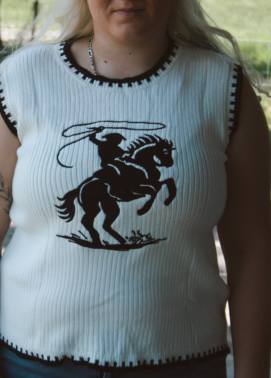 Western Rodeo Cowboy Contrast Trim Sweater Vest